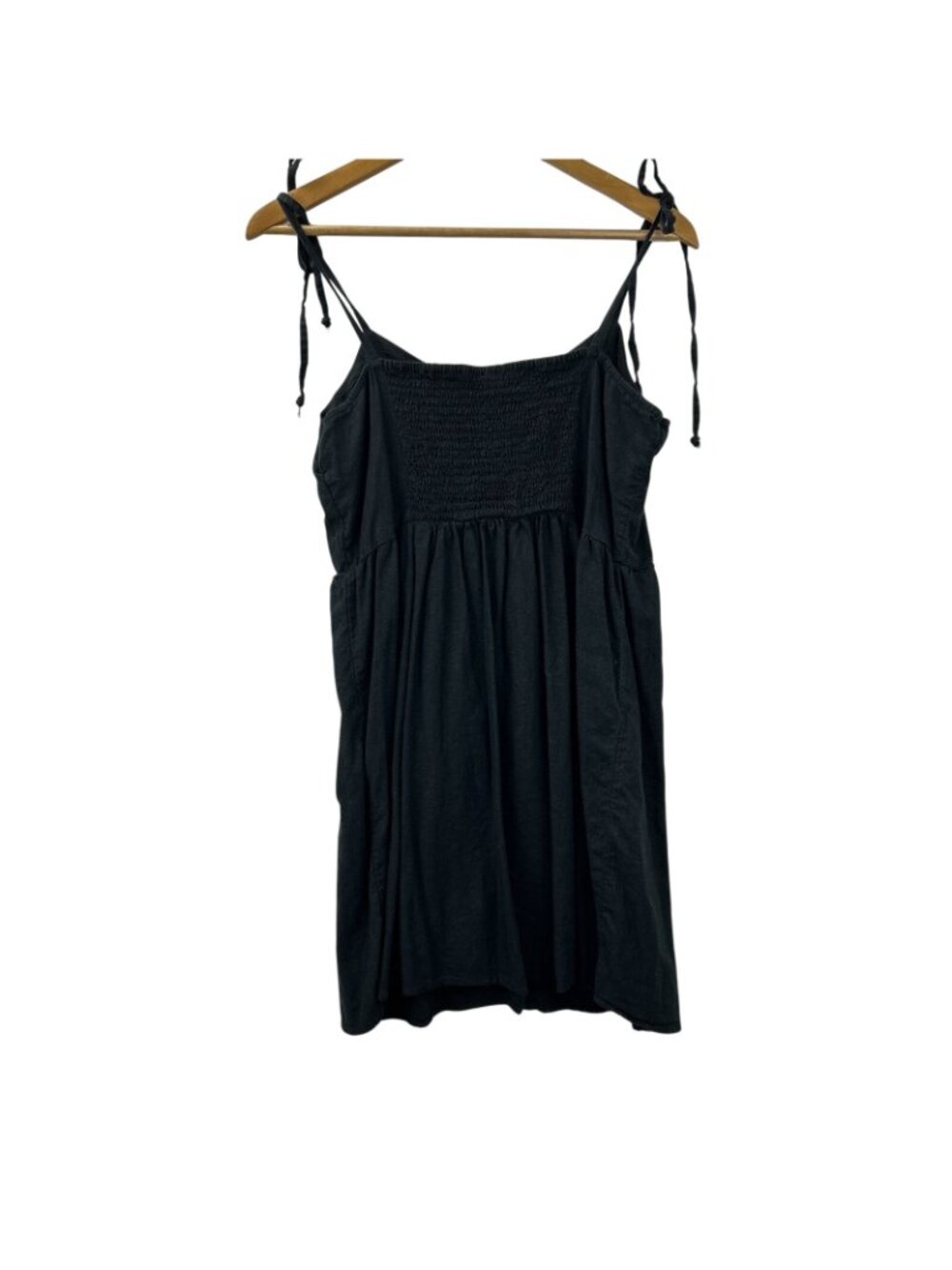 Aerie Women’s Black Linen Blend Smocked Mini Corset Dress Size Large Babydoll - Picture 10 of 12